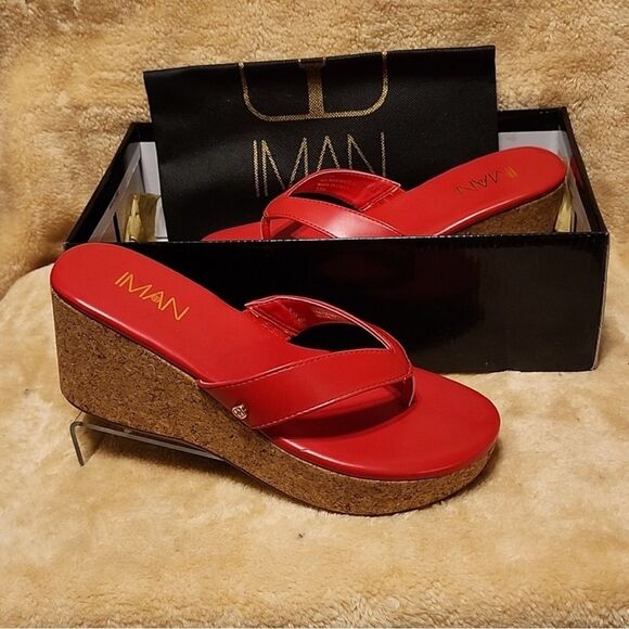 IMAN Hot Pink Wedge Sandals with Wide Strap - Picture 1 of 10